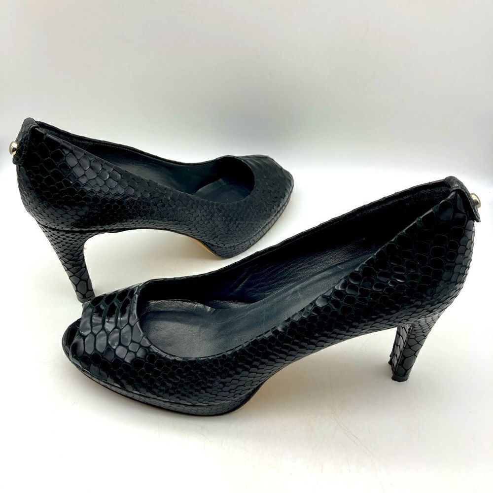 Stuart Weitzman Black Python Embossed Leather Pla… - image 7